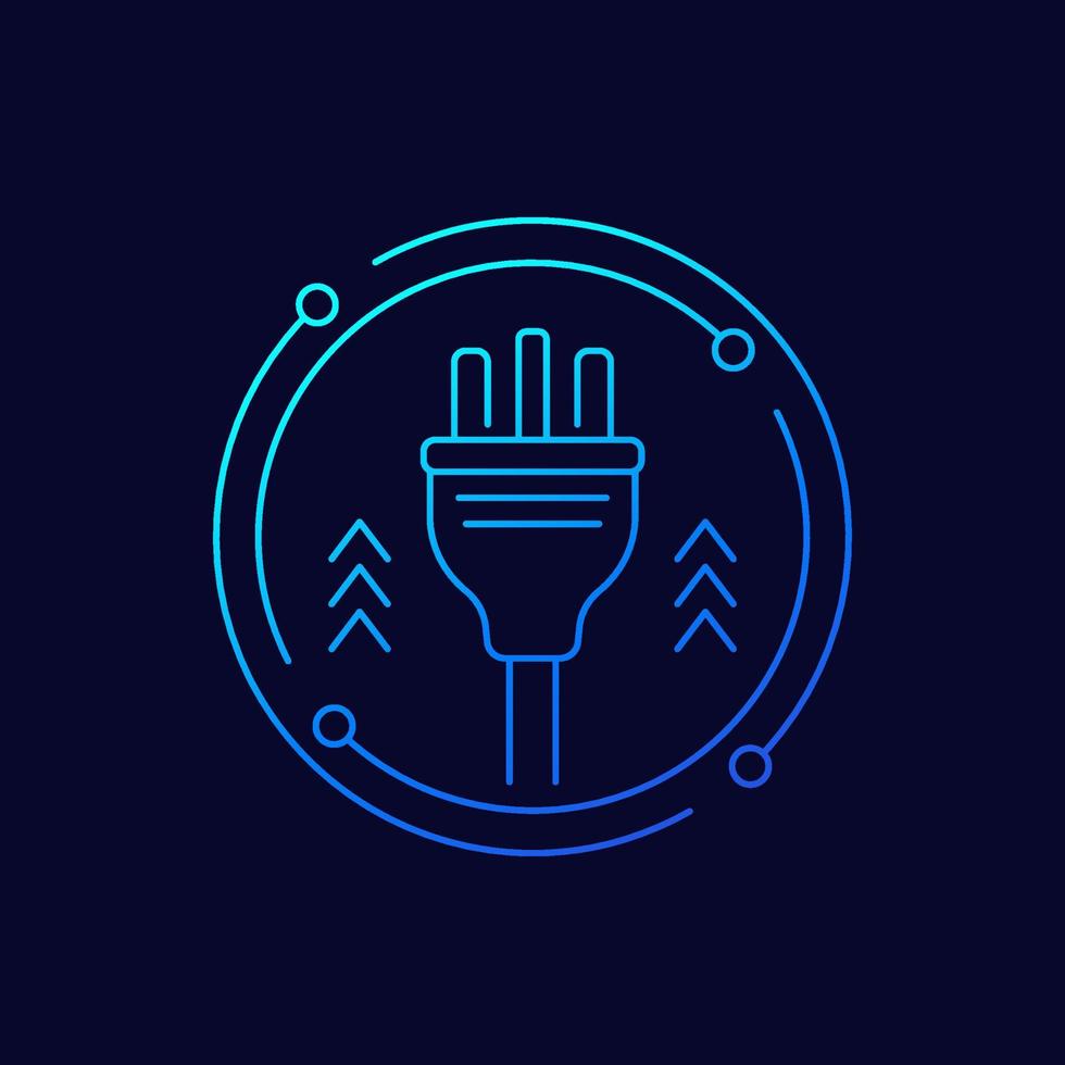 electric plug with 3 pins line vector icon