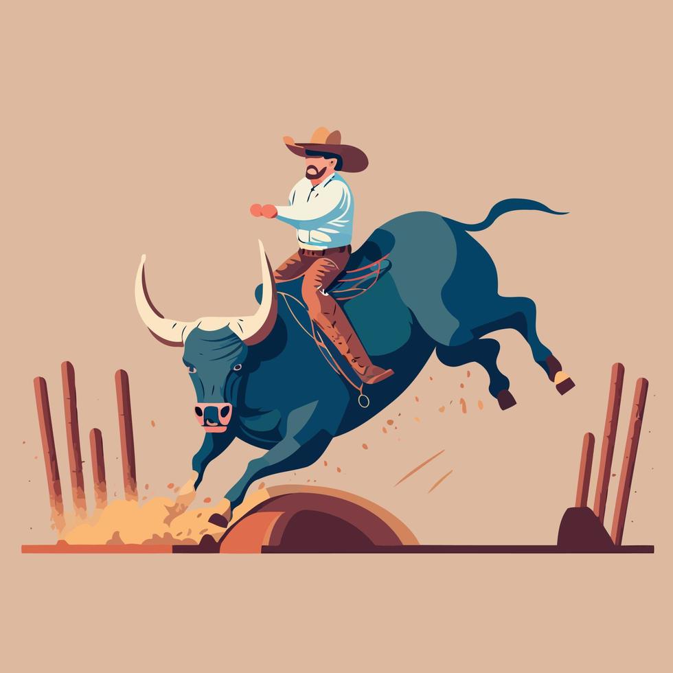 vaquero montando toros vector