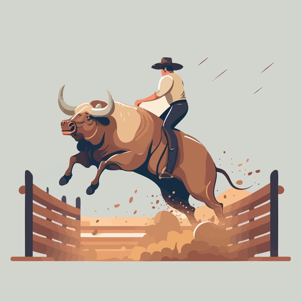 vaquero montando toros vector