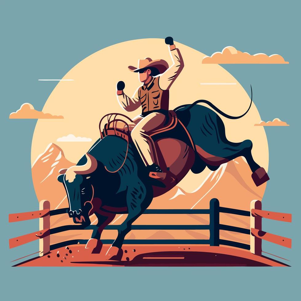 Bull Riding Cowboy vector