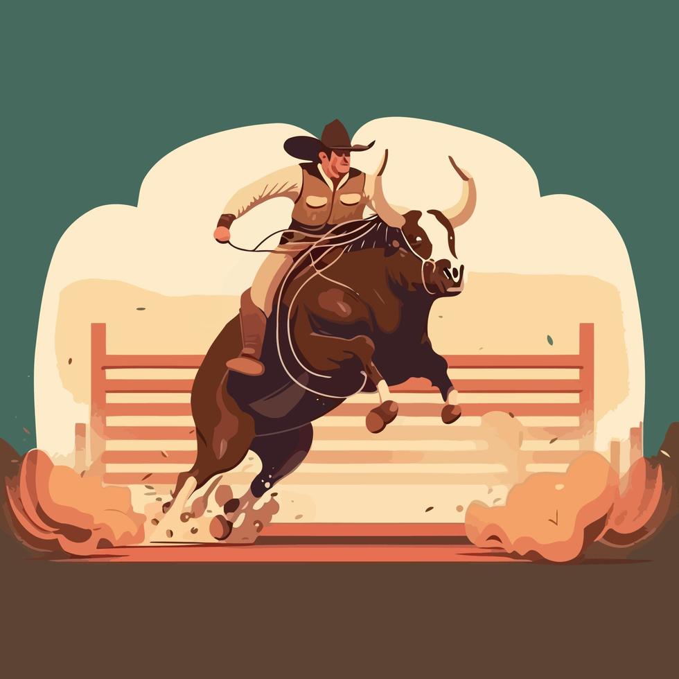 vaquero montando toros vector