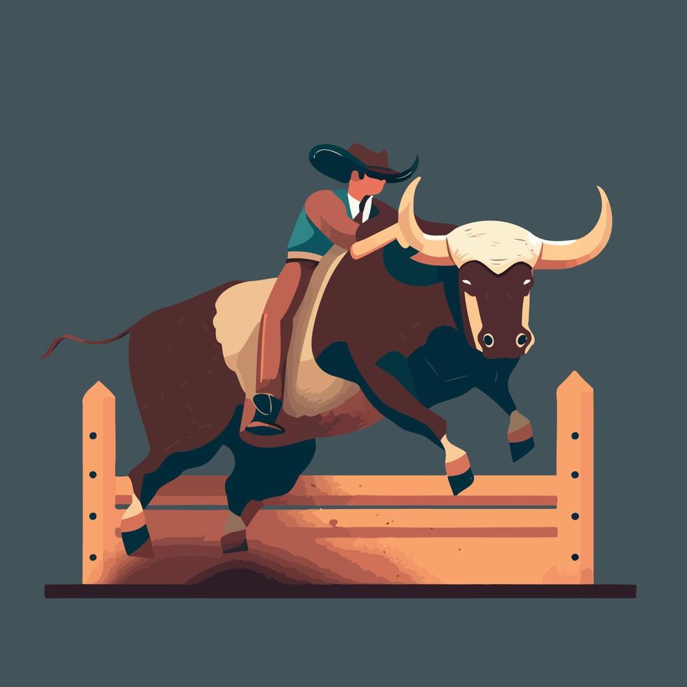 vaquero montando toros vector