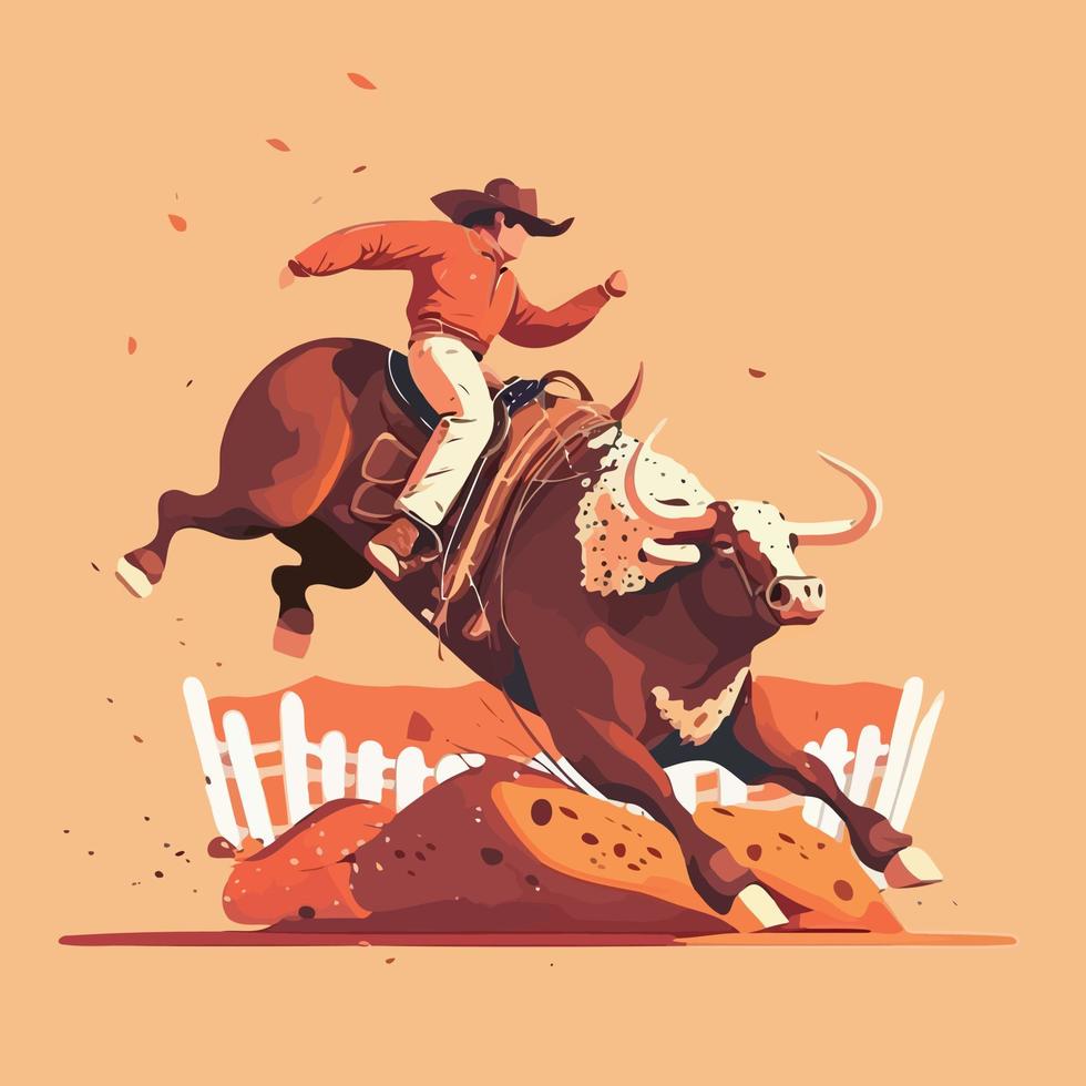 vaquero montando toros vector