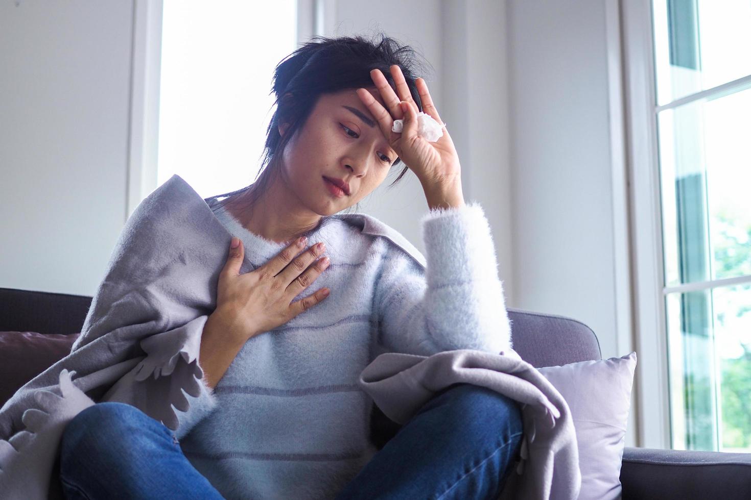 Asian women have angina, high fever and chronic cough. photo