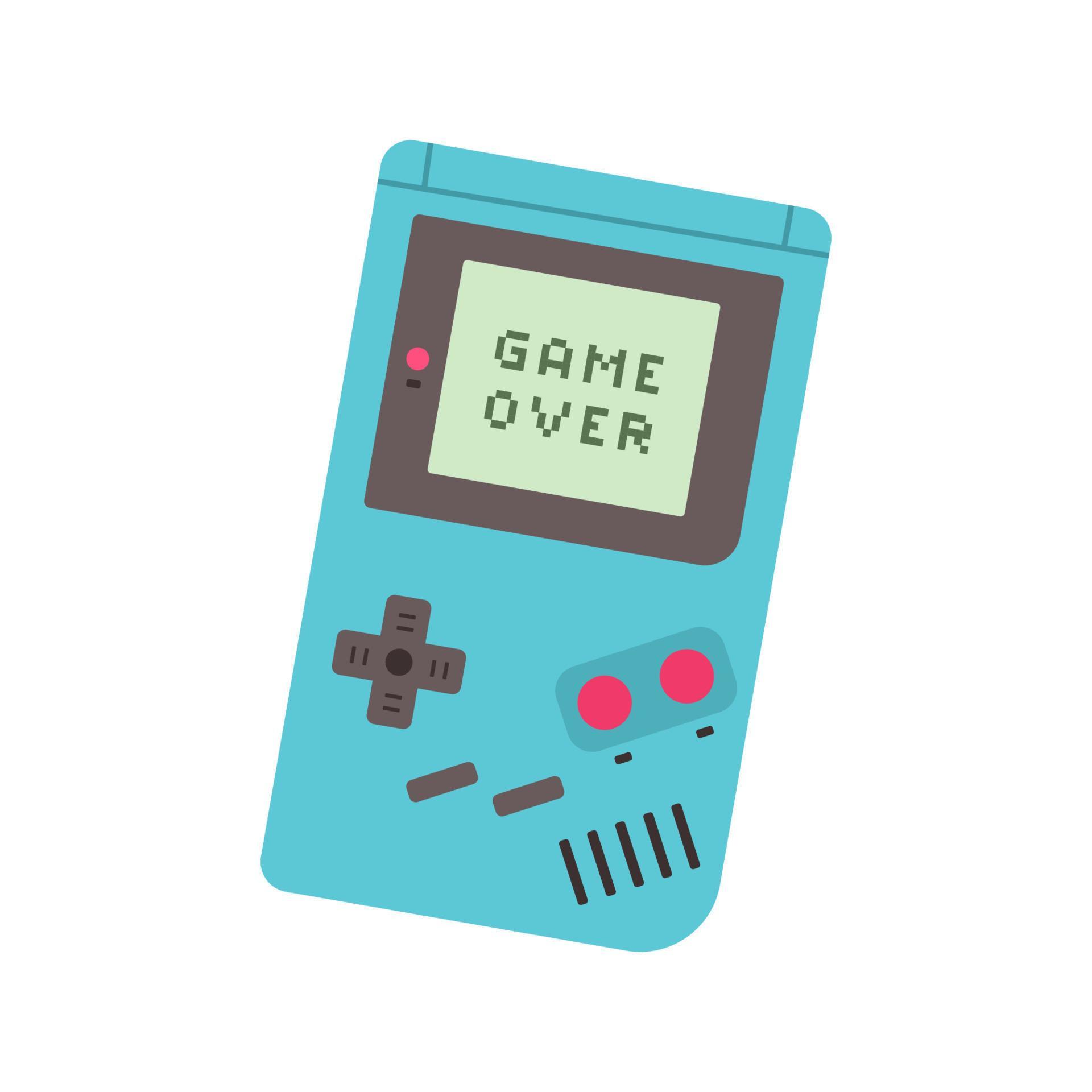 Portable retro game console. 90s Handheld video game console isolated