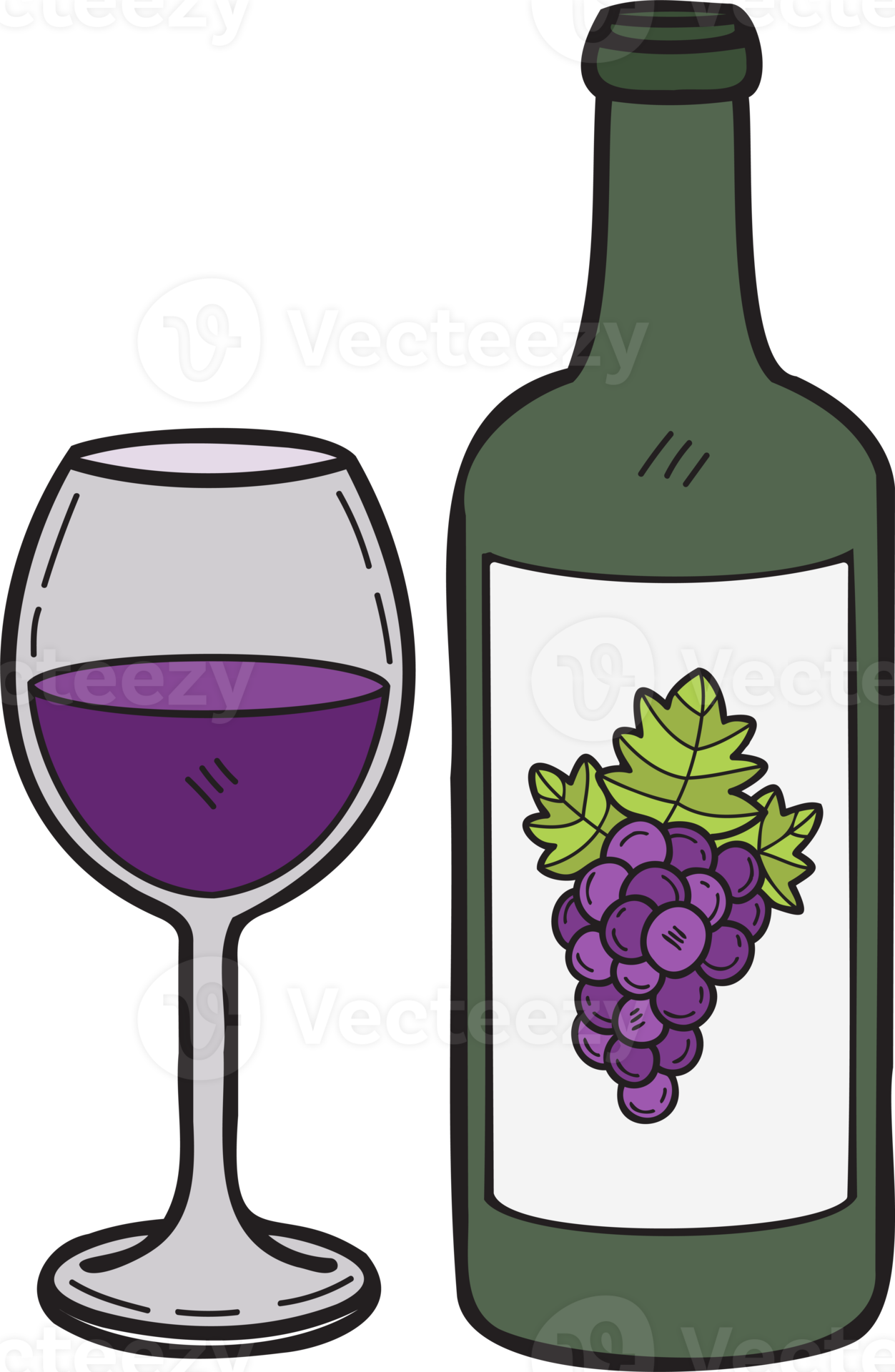 Hand Drawn grape wine illustration in doodle style 18974358 PNG