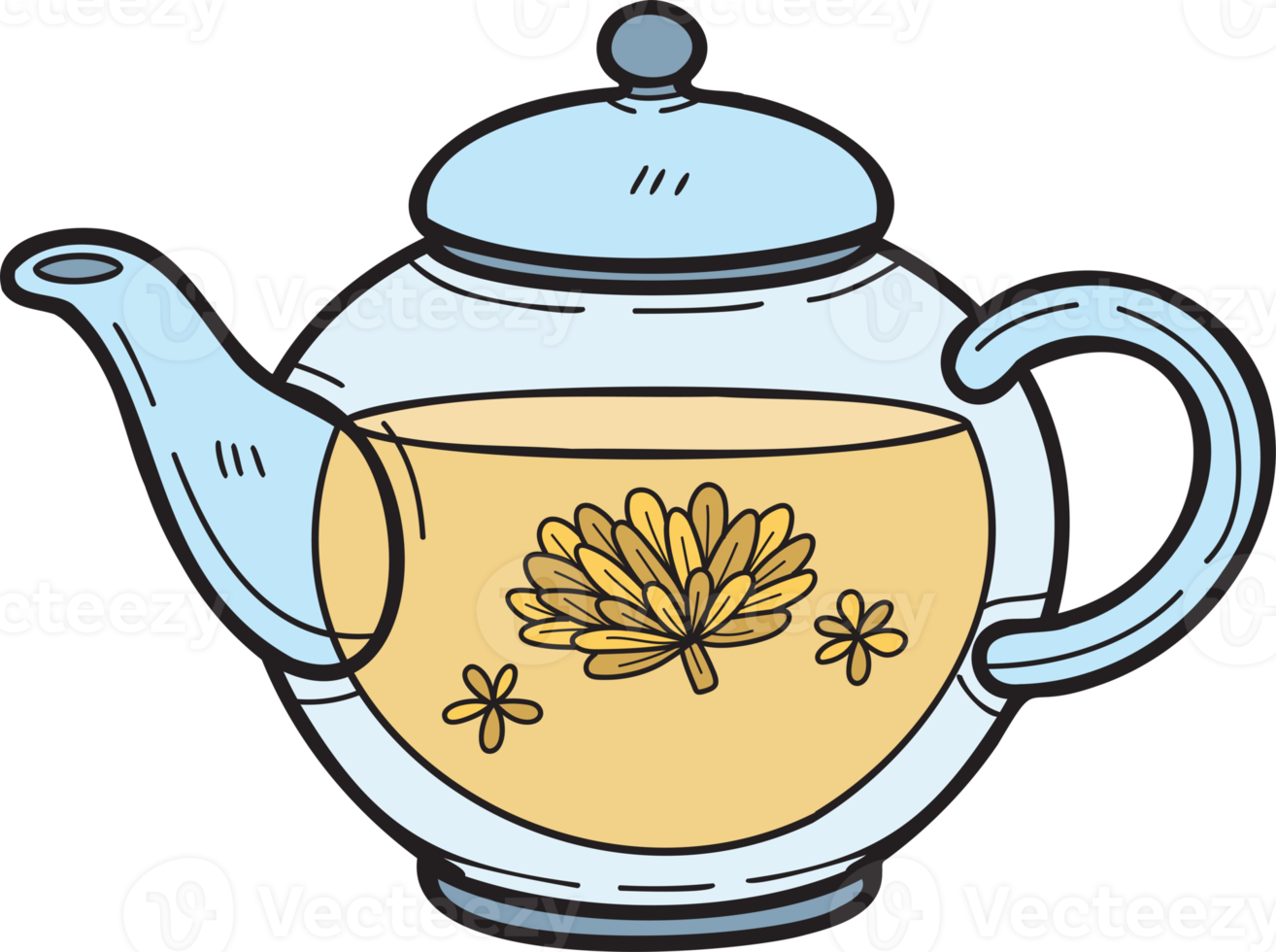 Hand Drawn english style teapot illustration in doodle style png