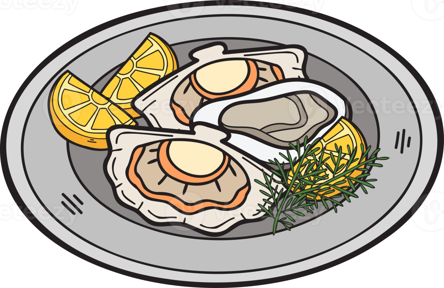 Hand Drawn oysters on plate illustration in doodle style png