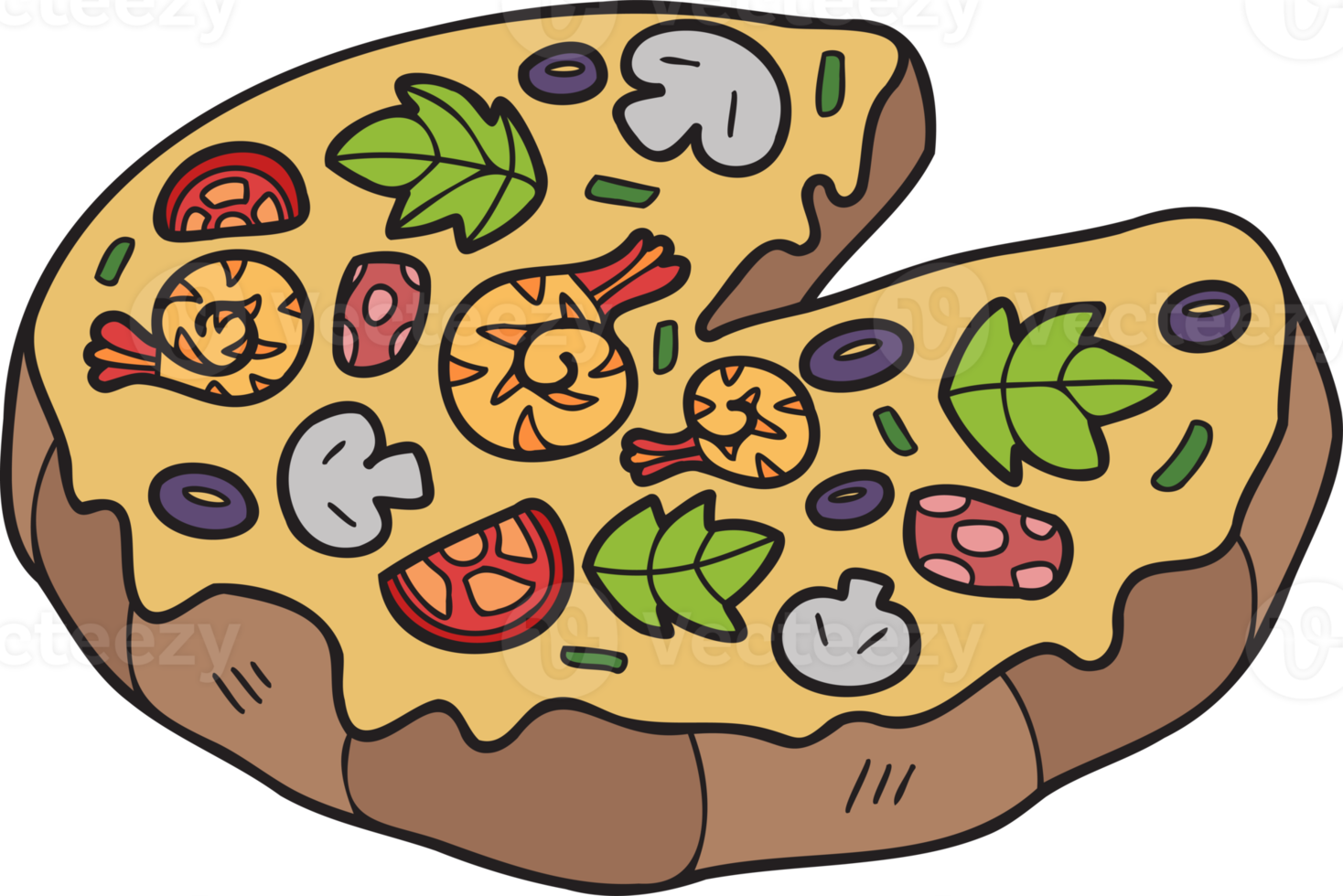 Hand Drawn cut pizza illustration in doodle style png