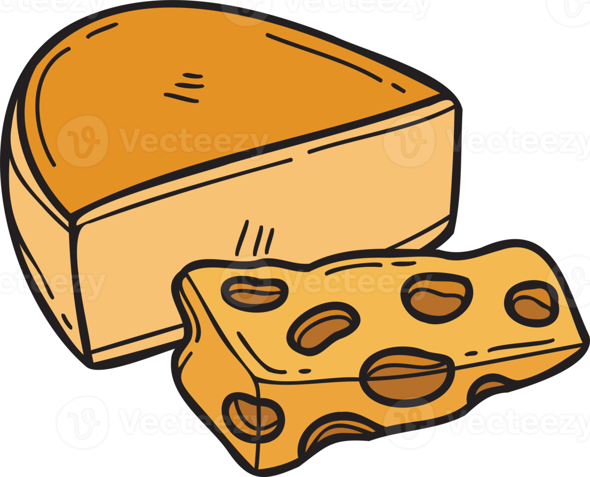 Hand Drawn sliced cheese illustration in doodle style png