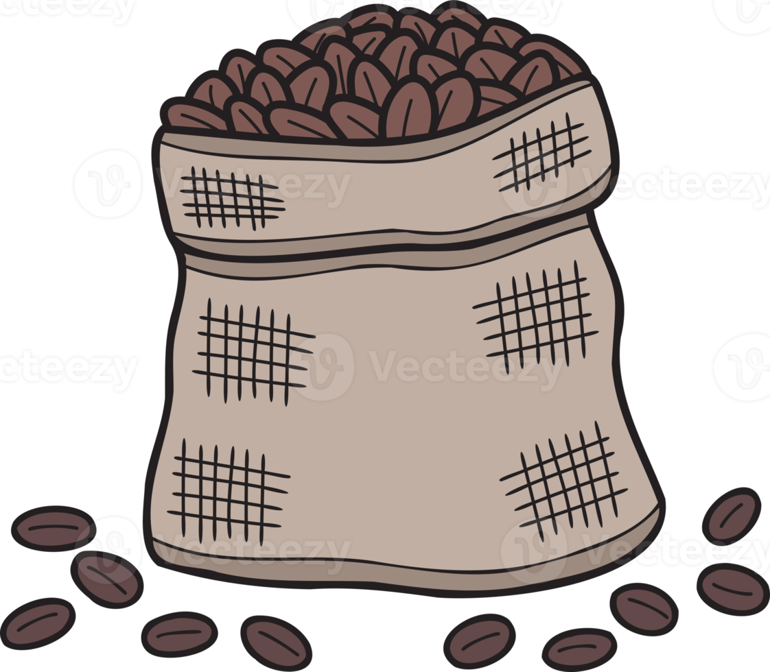 hand dragen kaffe böna säck illustration i klotter stil png
