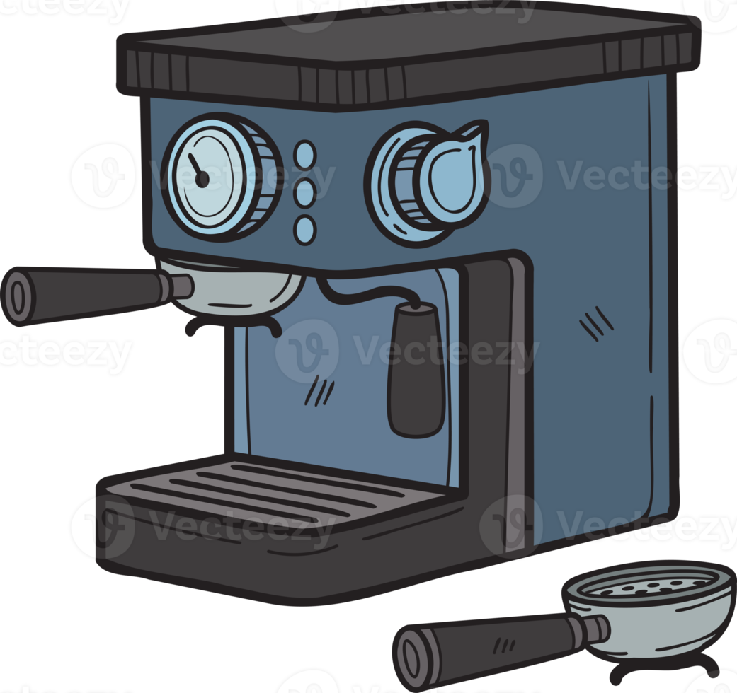 hand- getrokken koffie machines voor barista's illustratie in tekening stijl png