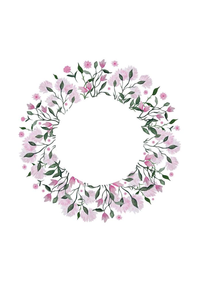 Poster with space for text in a frame of flowers, pink peonies and magnolia and foliage. Vector template
