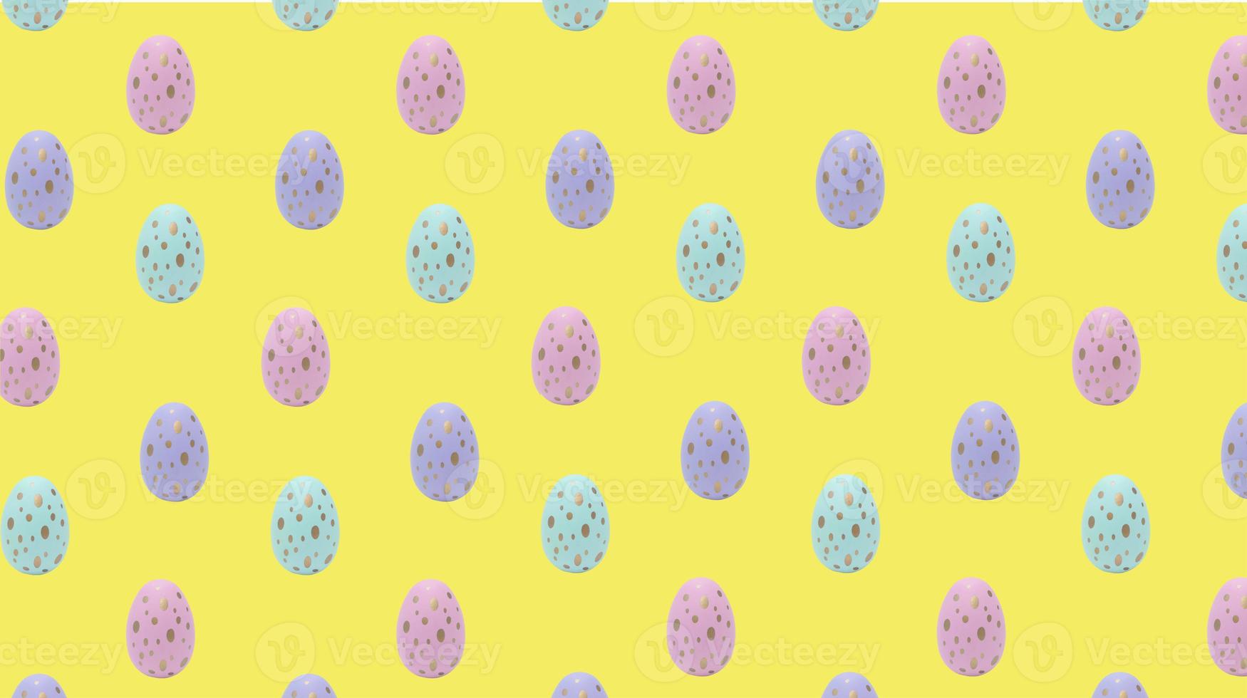 Happy Easter. Beautiful colorful eggs with different pattern on yellow background. photo