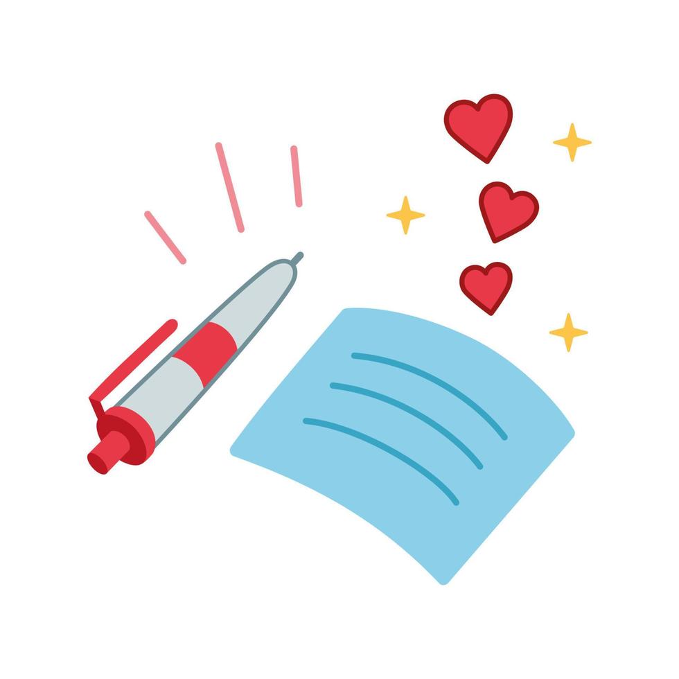 Love Letter, note illustration. Valentines day icon. Vector illustration in doodle, hand drawn style. Love correspondence concept. Love note and pen.