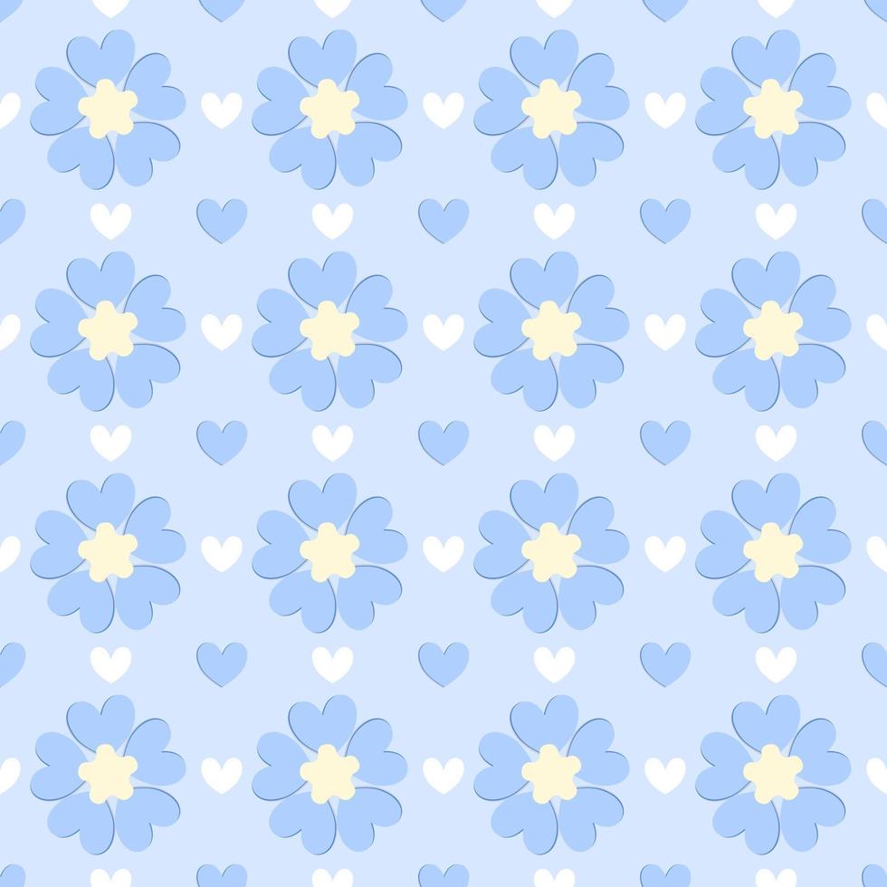 Vector background,seamless pattern of blue flower on light blue background
