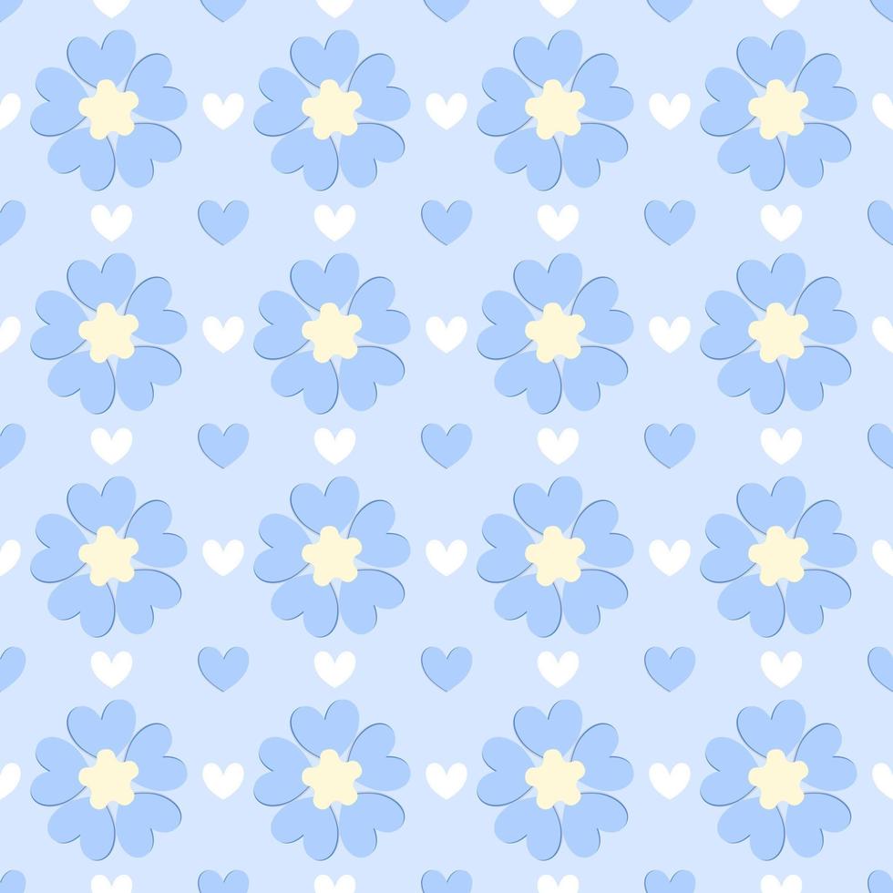 Vector background,seamless pattern of blue flower on light blue background