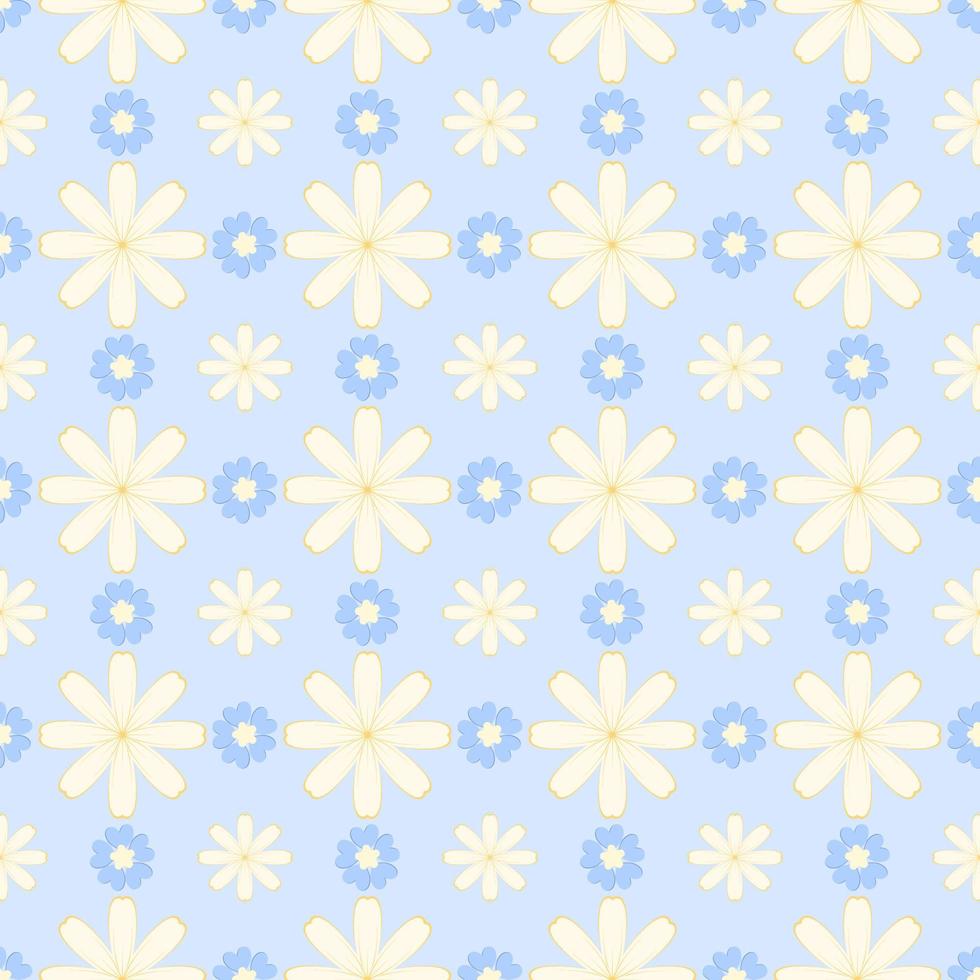Vector background, seamless pattern of yellow flower on blue pastel background