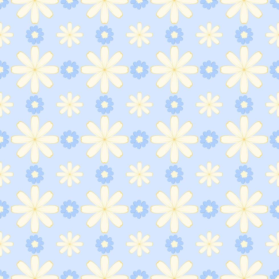 Vector background, seamless pattern of yellow flower on blue pastel background
