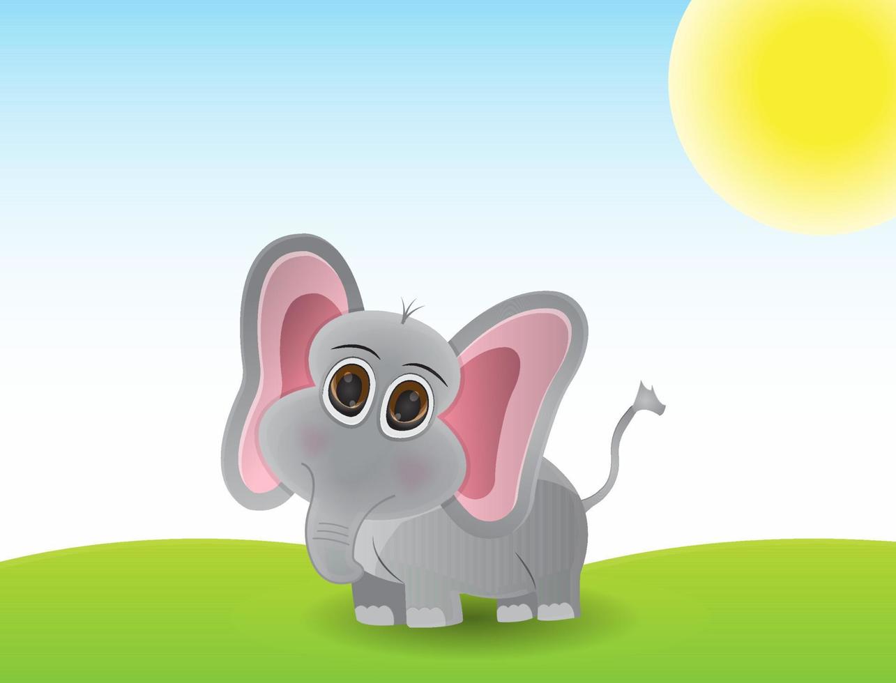 cartoon elephant in the middle of grass field under the sun vector