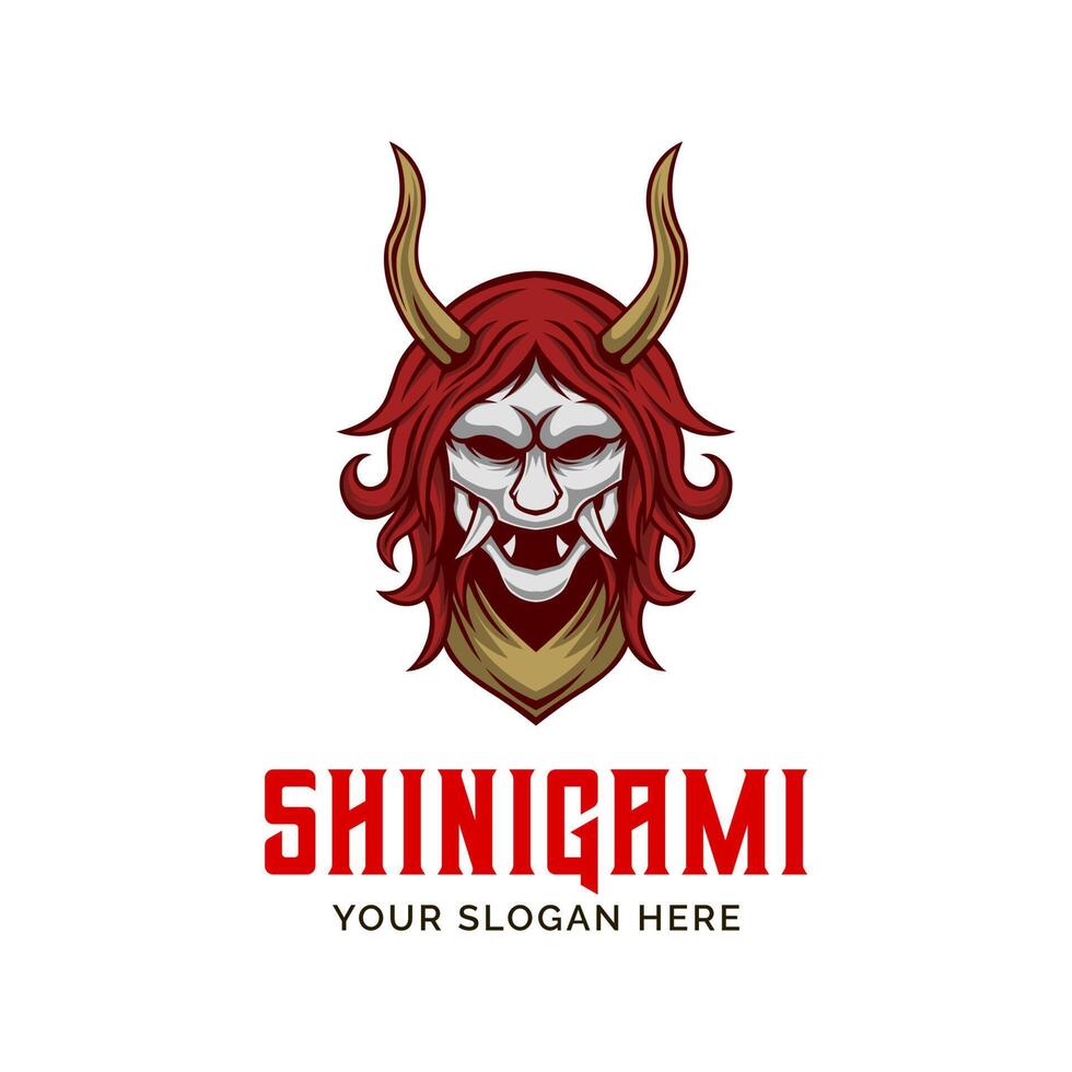 Shinigami Logo. Ronin Oni Demon Vector Mascot template