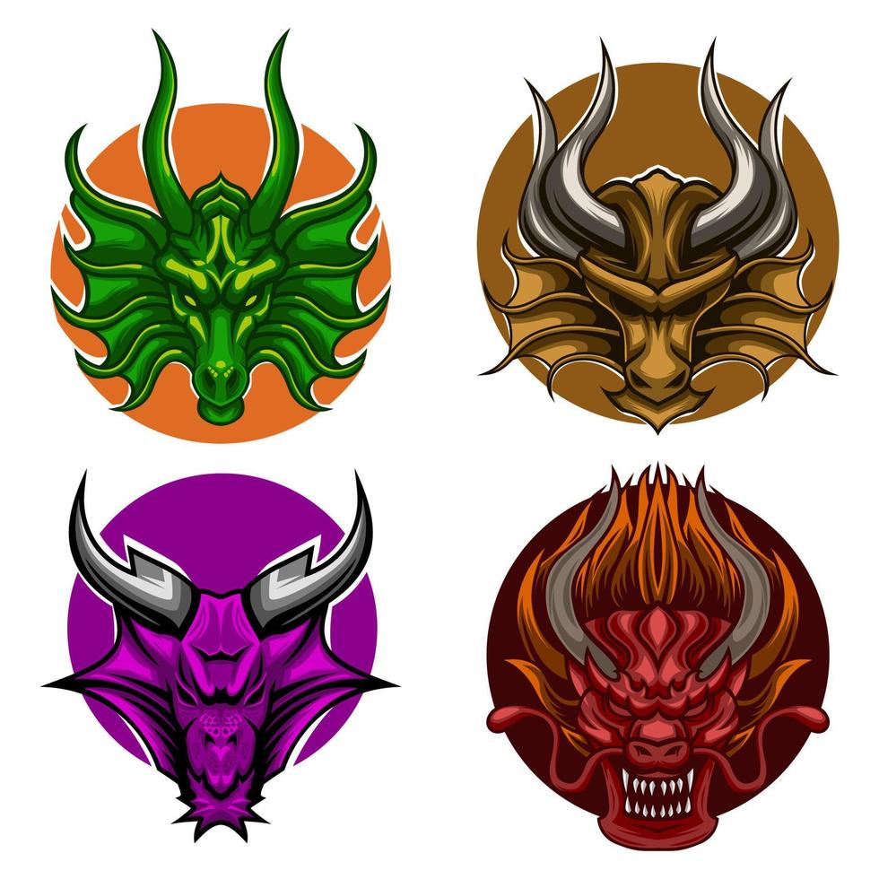 logotipo de la mascota del dragón. diseño de logotipo de mascota de cabeza de dragón conjunto de ilustración de vector de paquete