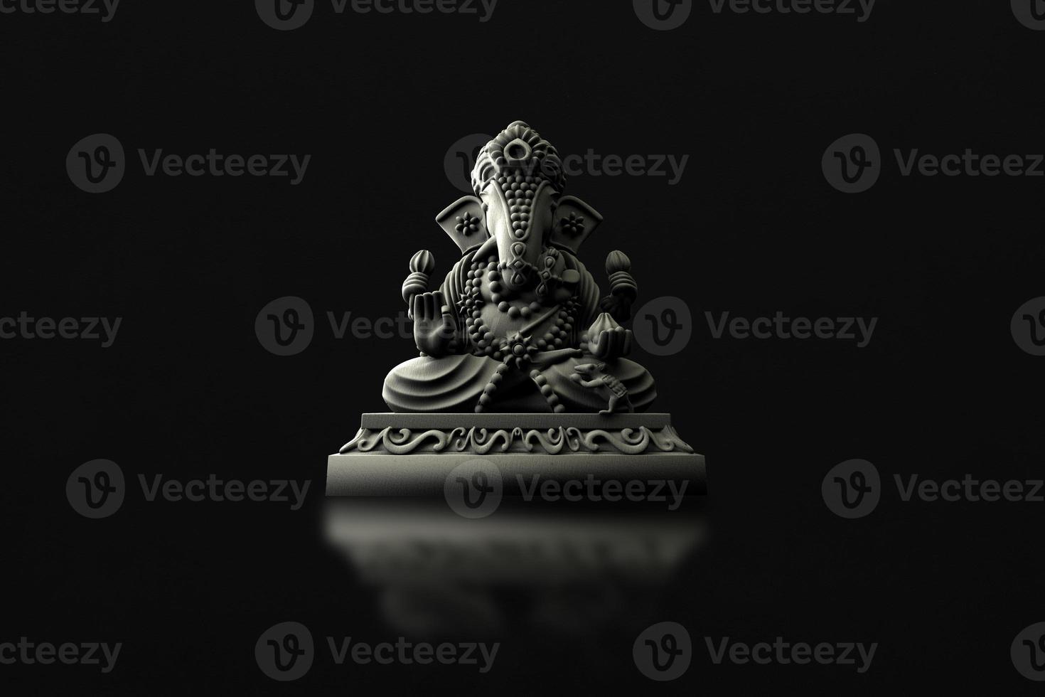 Selective focus on statue of Lord Ganesha, Ganesha Festival. Hindu religion and Indian celebration of Diwali festival concept on dark, red, yellow background. photo