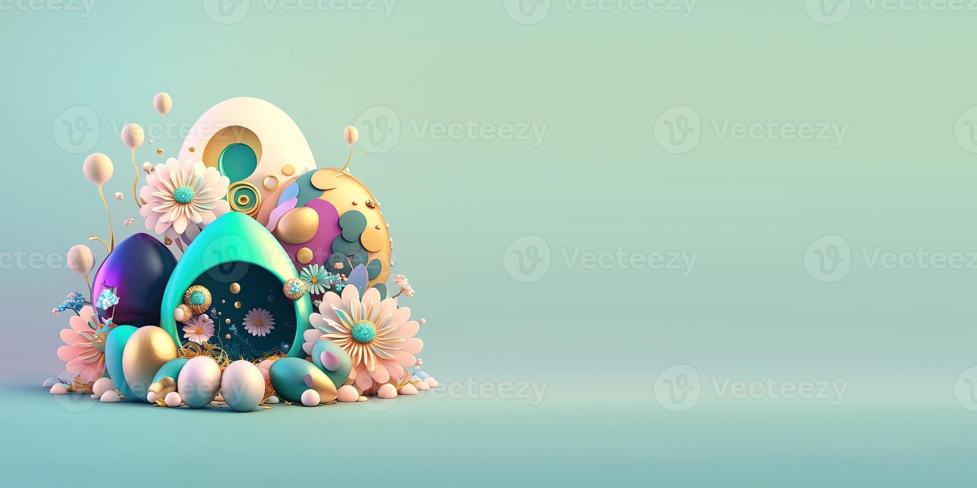 3D Easter Eggs and Flowers with a Fantasy Wonderland Theme for Banner photo