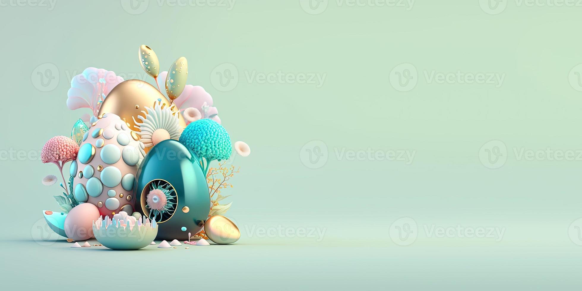 3D Illustration of Easter Eggs and Flowers with a Fantasy Theme photo