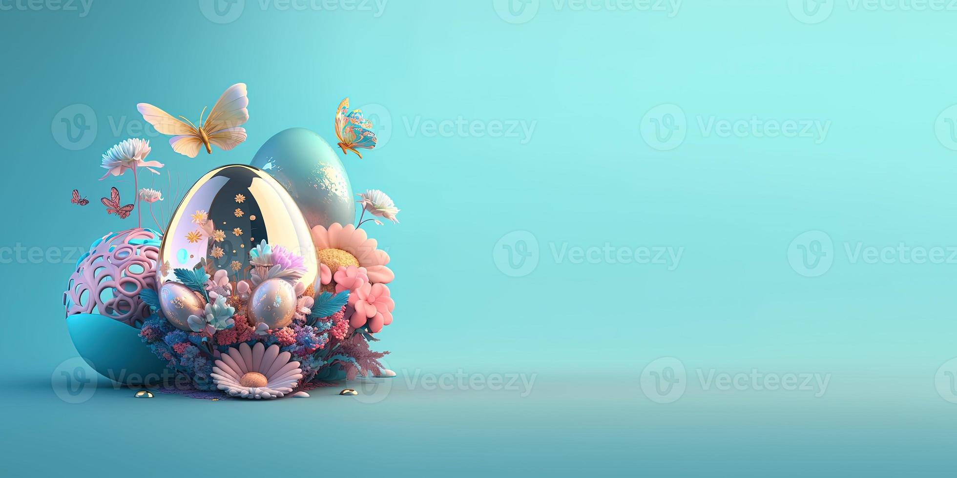 3D Render of Easter Eggs and Flowers with a Fairy Tale Theme photo