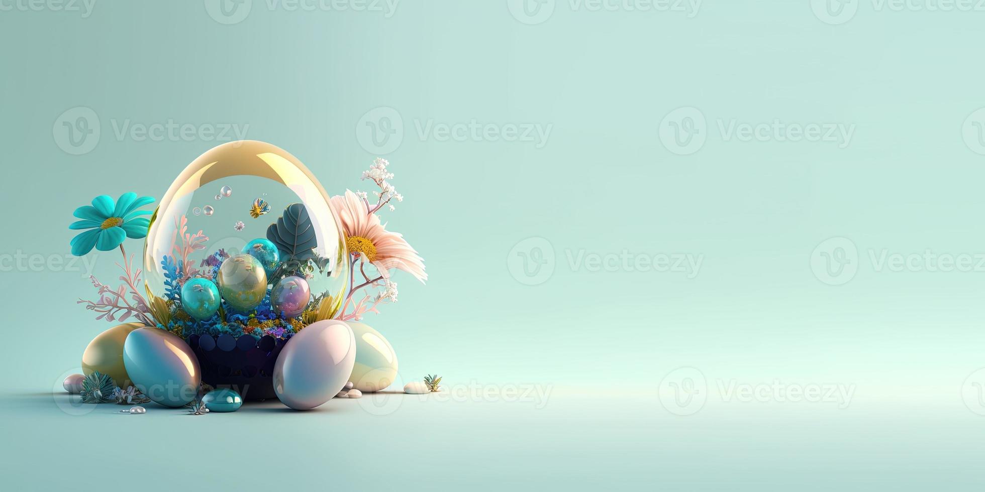 3D Easter Eggs and Flowers with a Fantasy Wonderland Theme for Banner photo