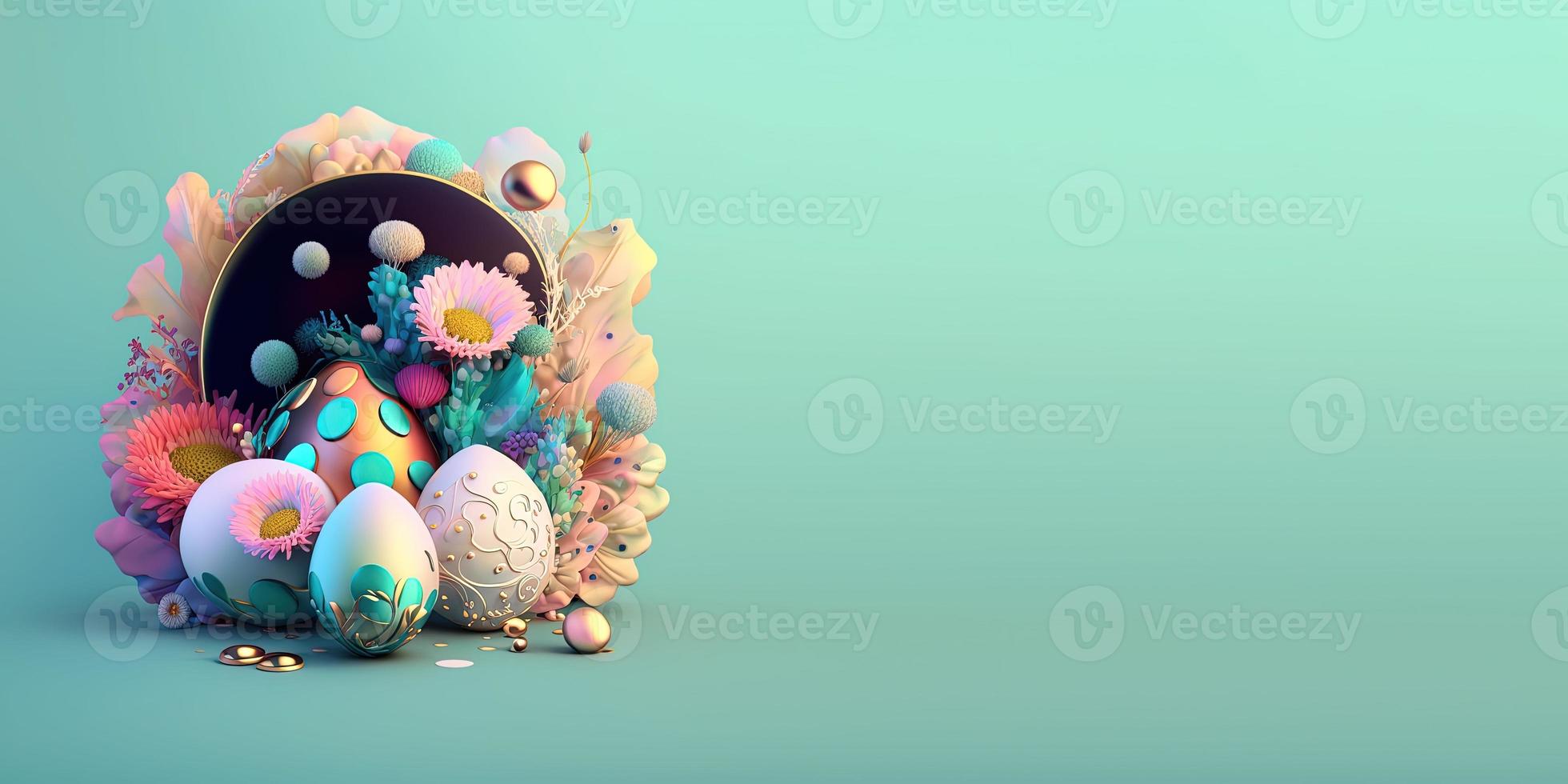 3D Easter Eggs and Flowers with a Fairytale Wonderland Theme for Banner photo