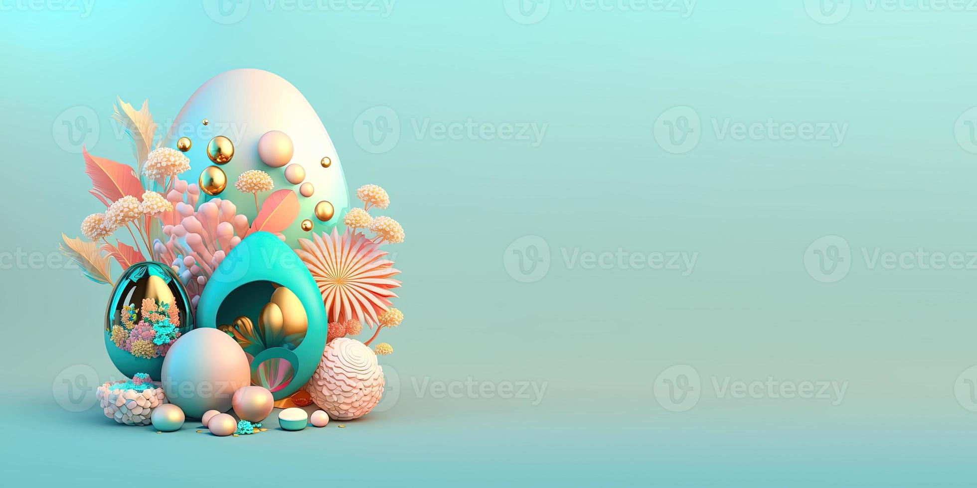 3D Easter Eggs and Flowers with a Fairytale Wonderland Theme for Banner photo