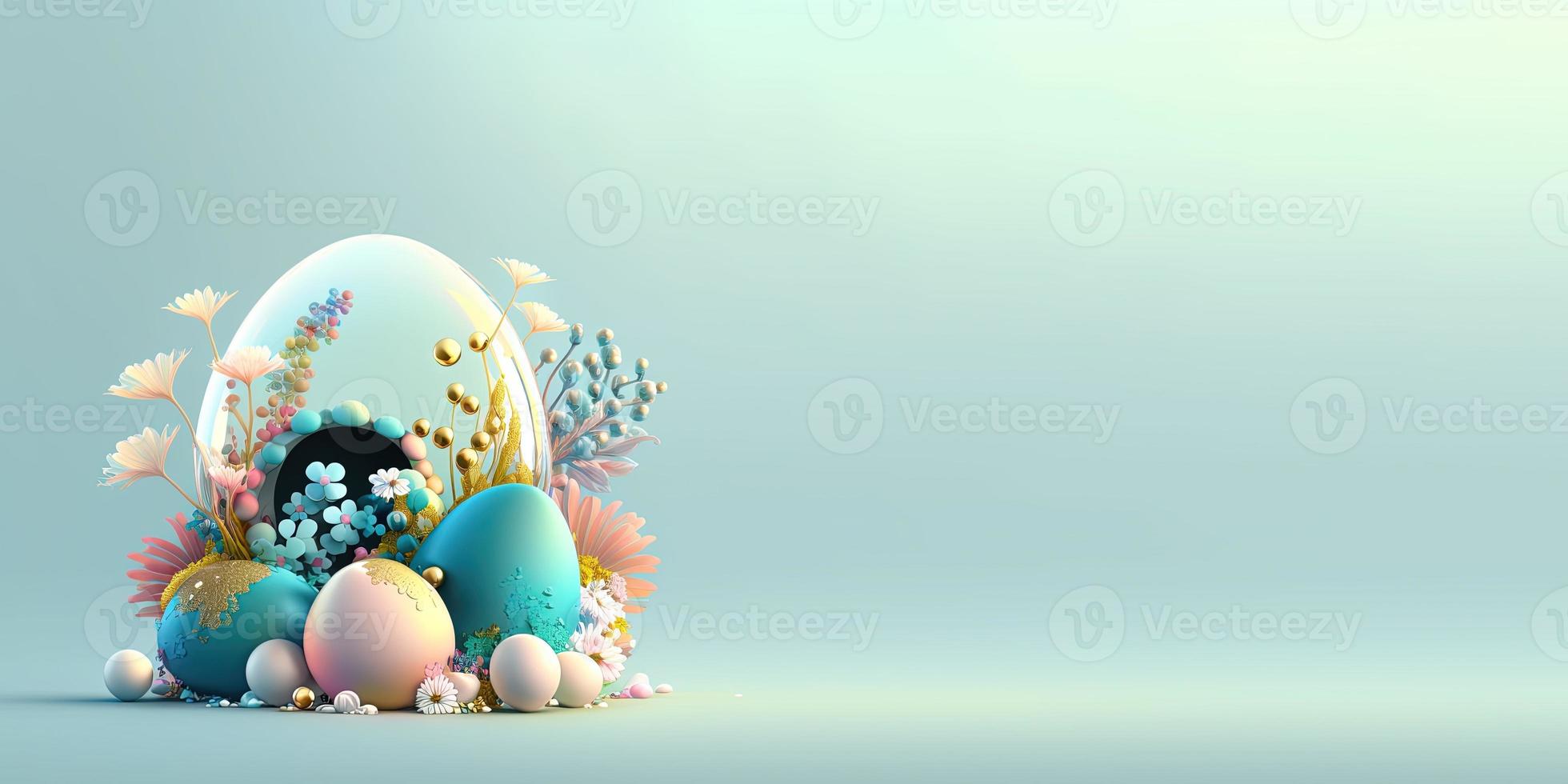 3D Render of Easter Eggs and Flowers with a Fantasy Theme photo