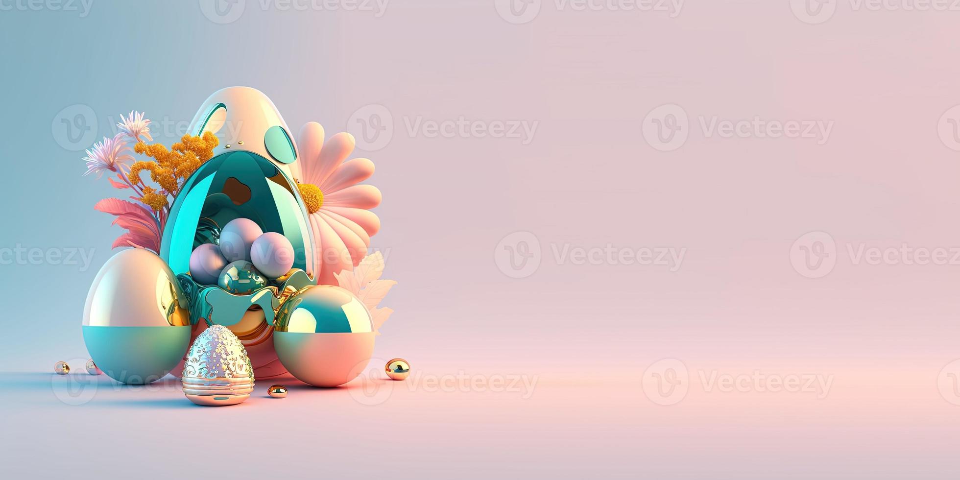 3D Easter Eggs and Flowers with a Fairy Tale Theme for Background and Banner photo