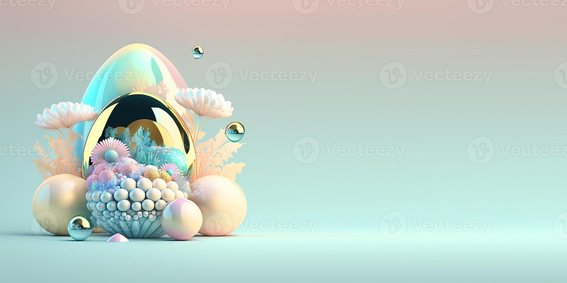 3D Easter Eggs and Flowers with a Fairy Tale Theme for Background and Banner photo