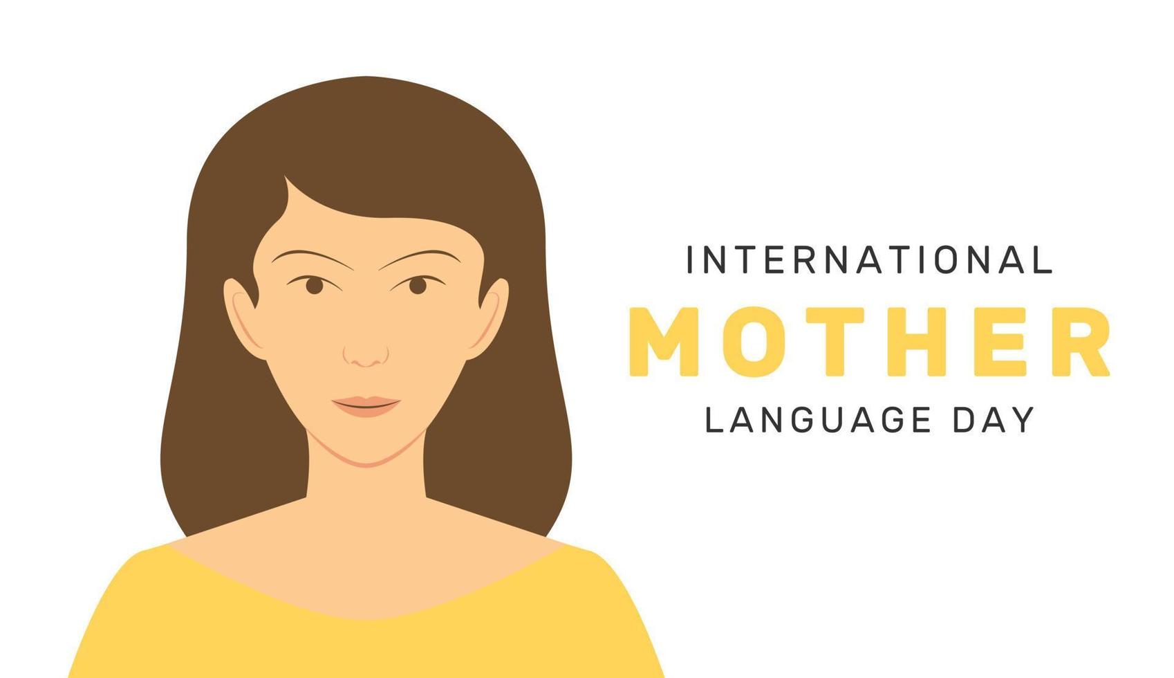 Vector illustration of International Mother Language Day with woman face cartoon character