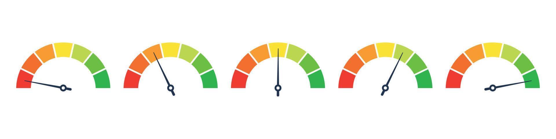 Level indicator icon. speedometer scale, dial gauge. high and low risk bar. Vector illustration
