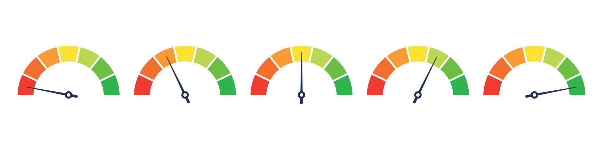 icono indicador de nivel. escala del velocímetro, indicador de cuadrante. barra de alto y bajo riesgo. ilustración vectorial vector