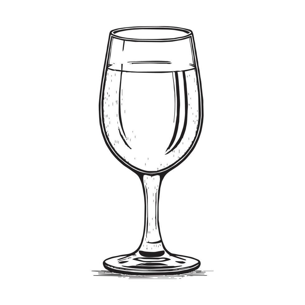 Glass with Water Black Outline Silhouette in Hand Drawing Sketch Style Vector