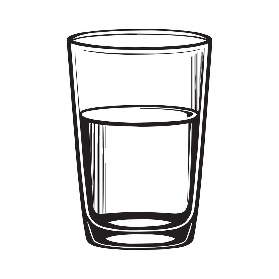 vaso con agua contorno negro silueta en dibujo a mano estilo boceto vector