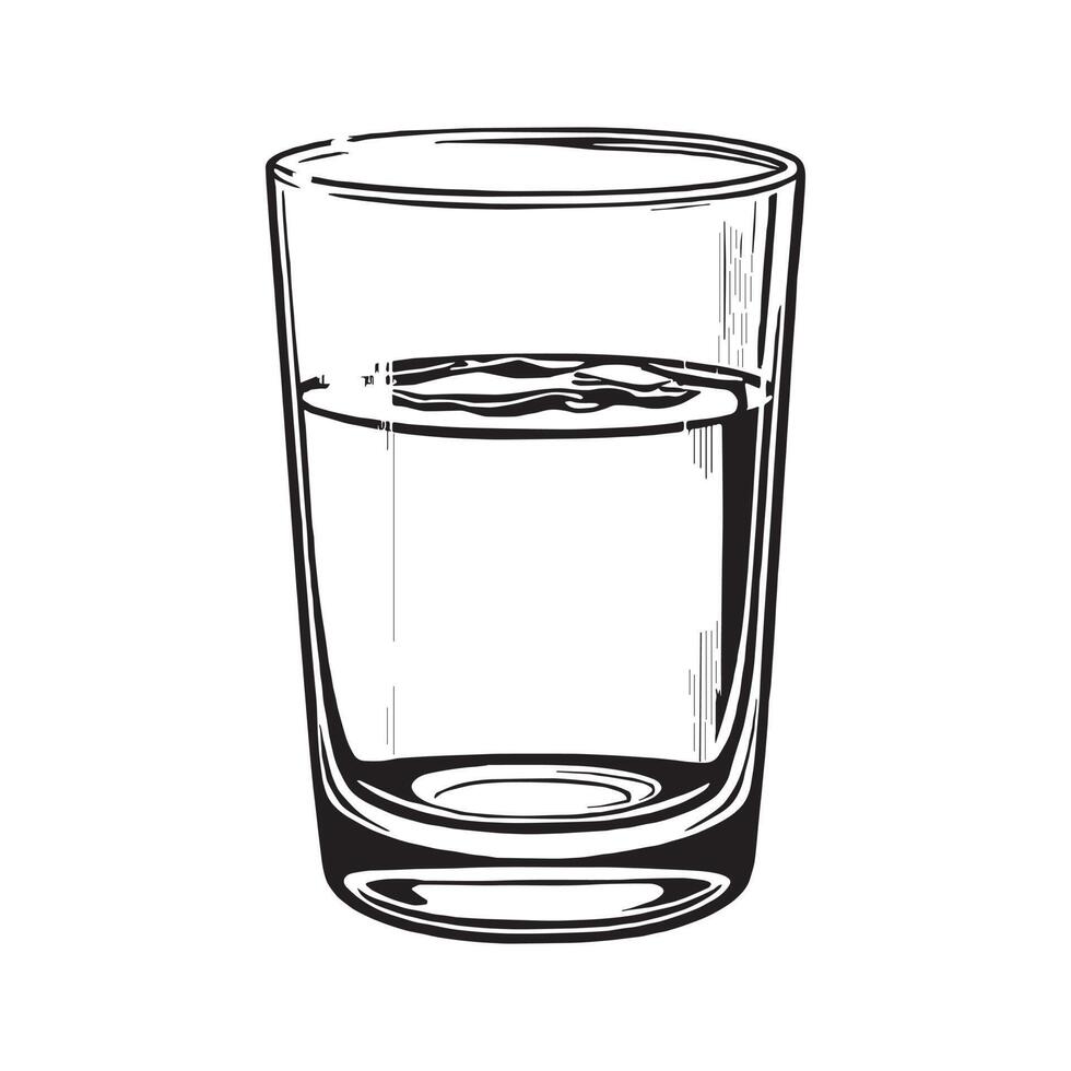 Glass with Water Black Outline Silhouette in Hand Drawing Sketch Style