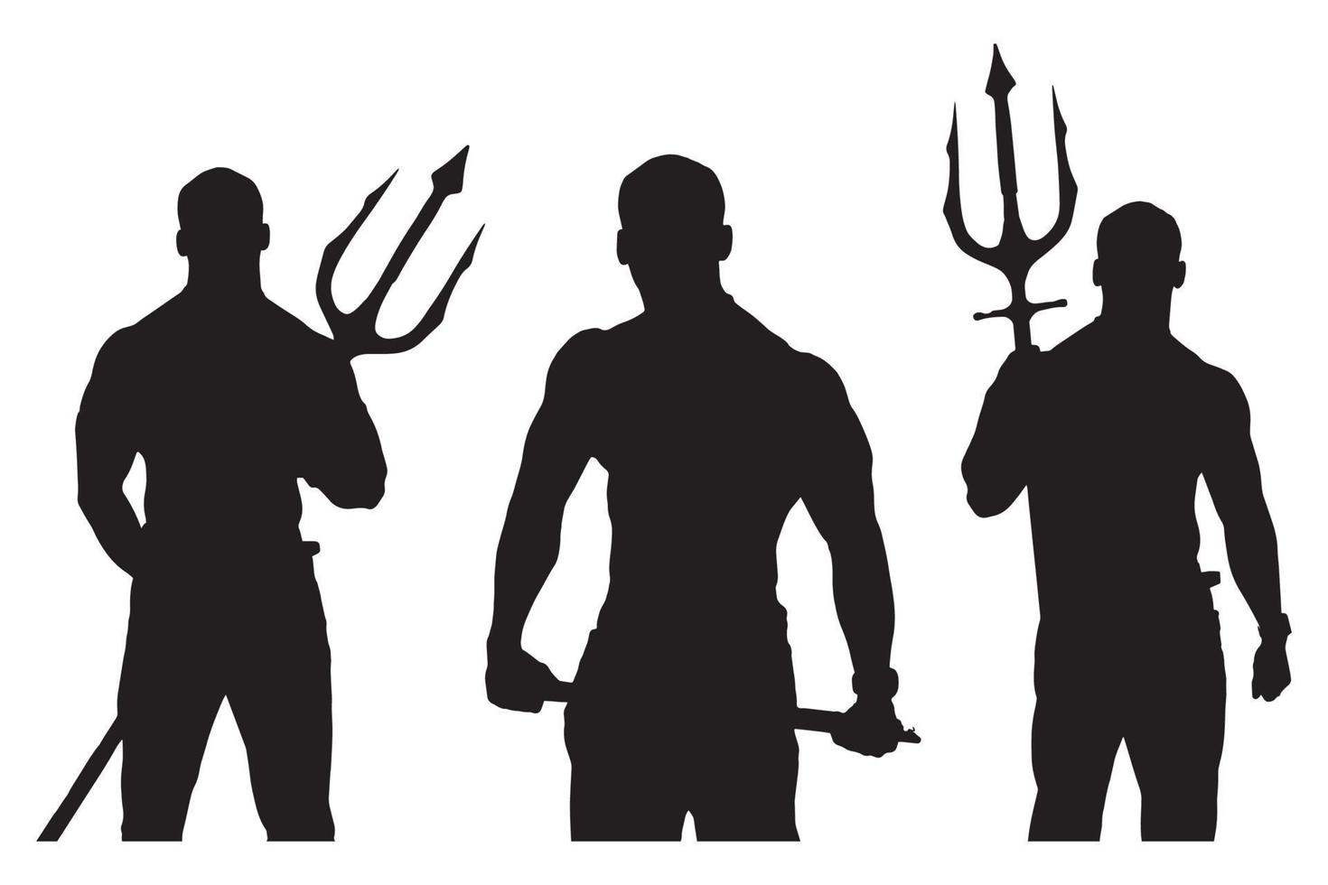 Black Man with Trishula in Hand Silhouette Set Vector Illustration