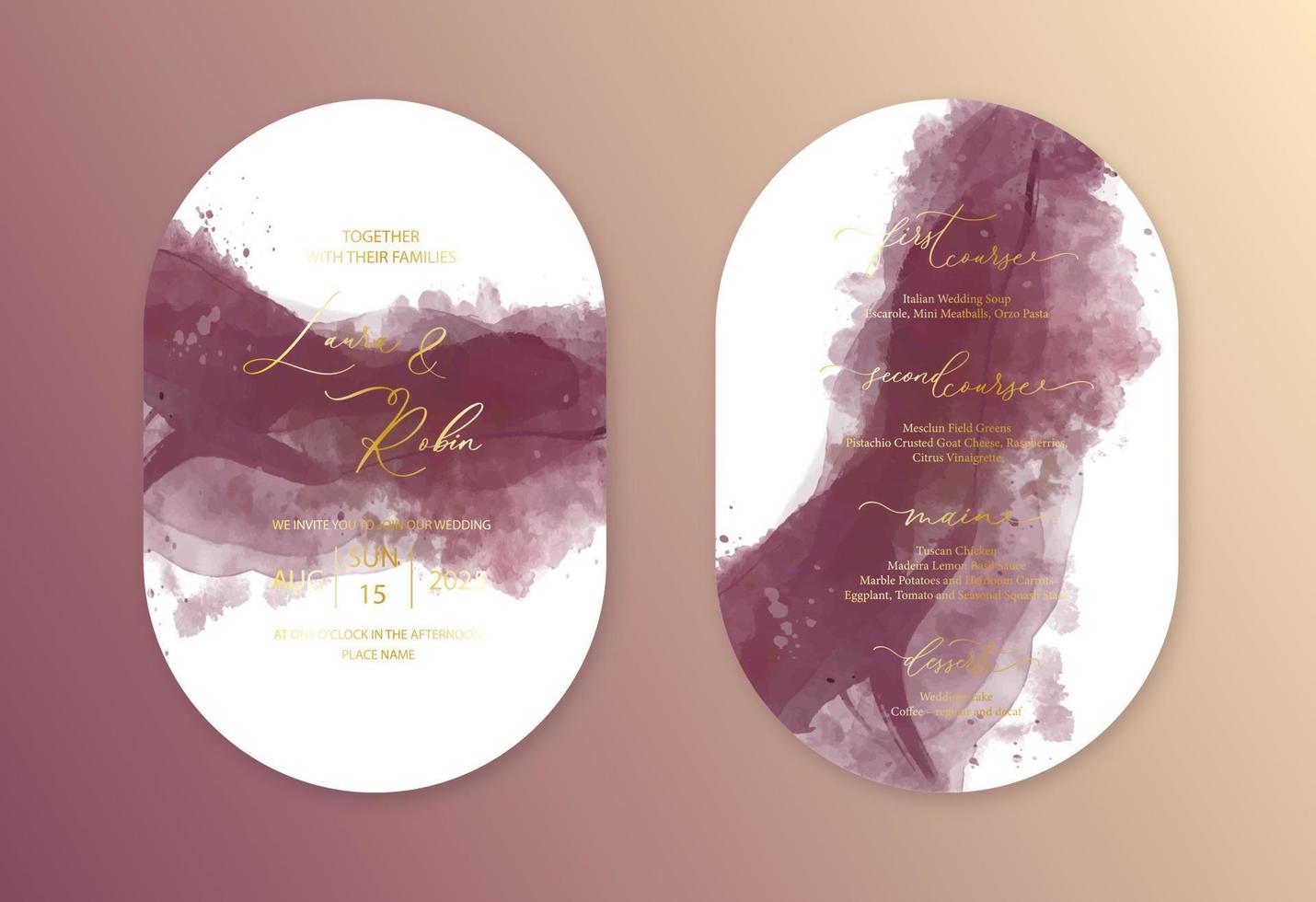 fondo de tarjeta de invitación de boda de doble arco de lujo con ondas de acuarela, mármol o arte fluido en estilo de tinta de alcohol. vector