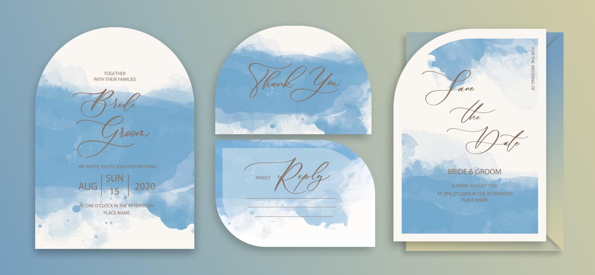 Wedding Arch Invitation cards Navy blue Watercolor style collection design. Watercolor Texture Background, brochure, invitation template. vector