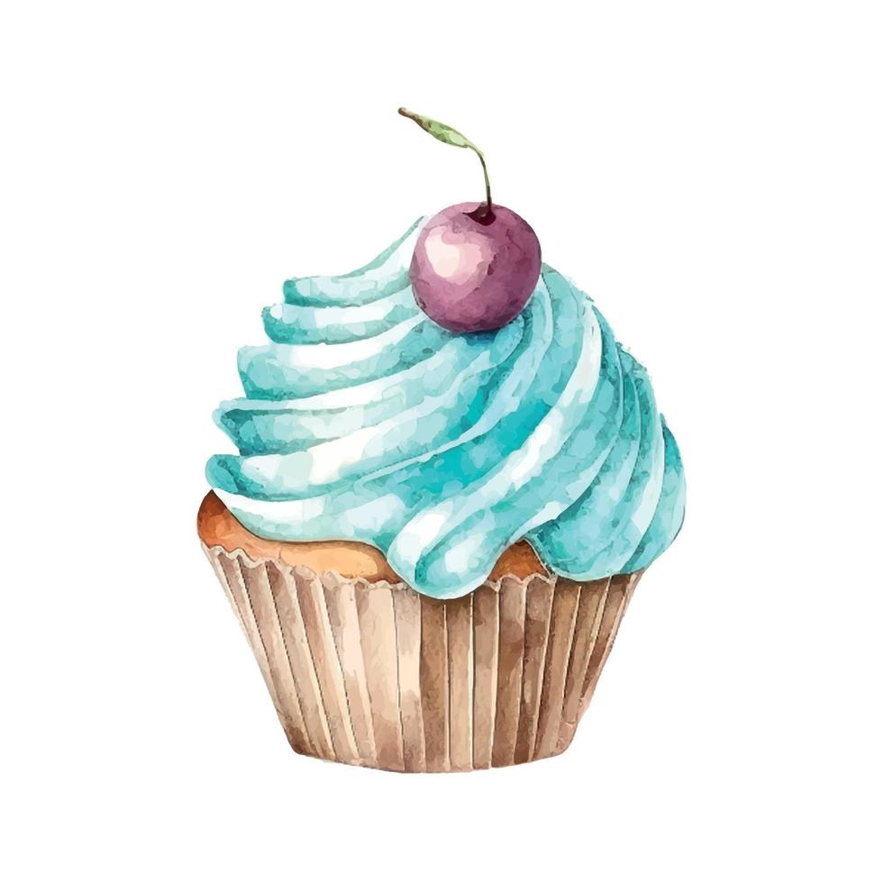 cupcake with cream. watercolor illustration ice cream vector