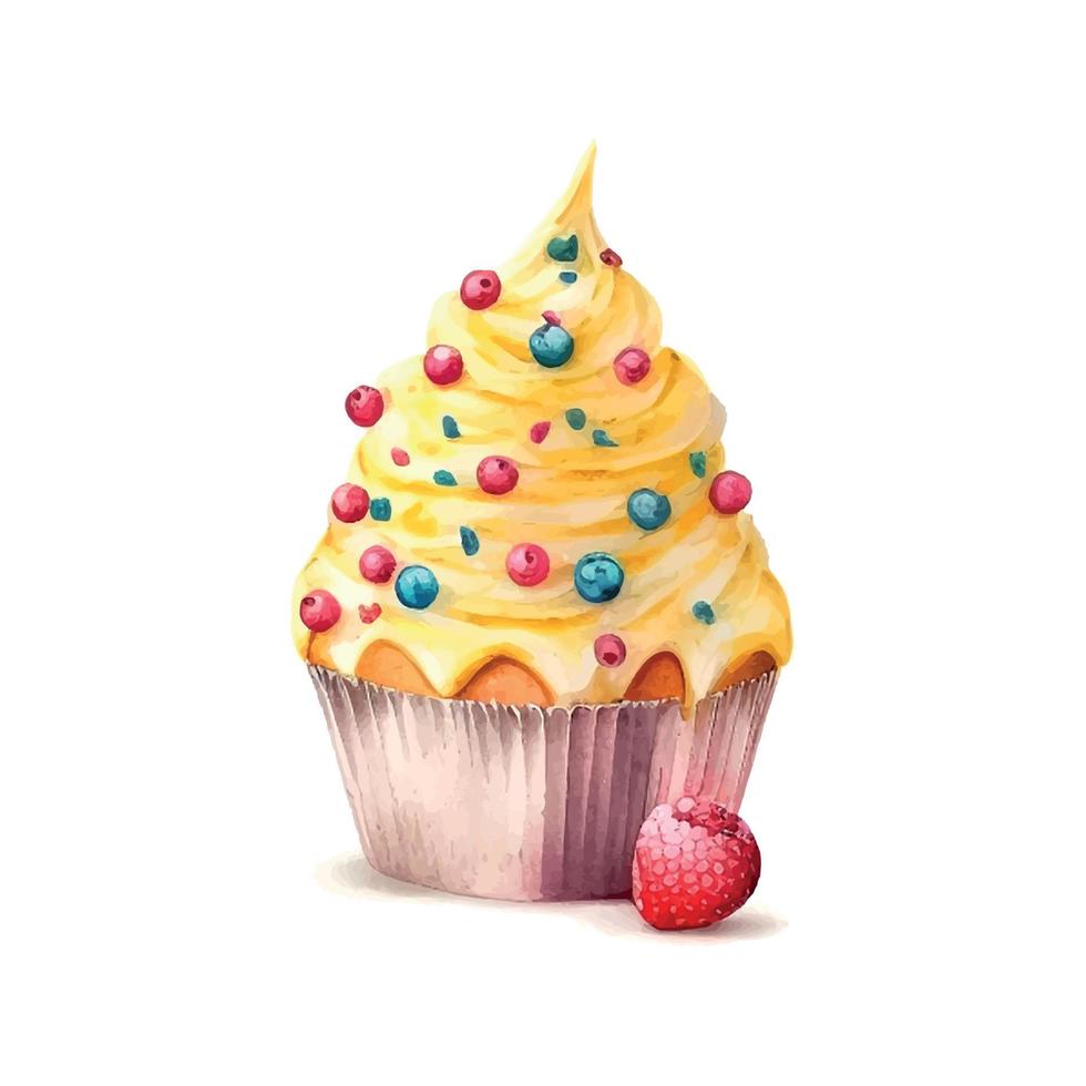 cupcake with cream. watercolor illustration ice cream vector