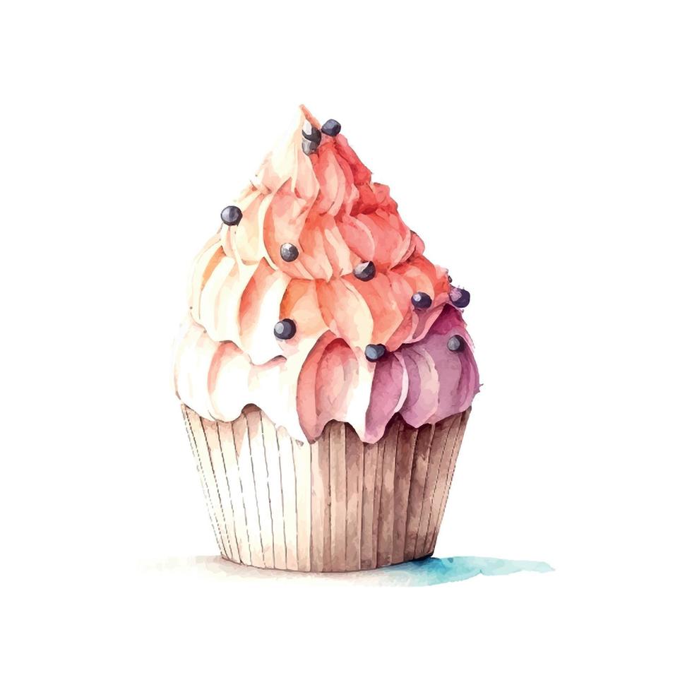 cupcake with cream. watercolor illustration ice cream vector