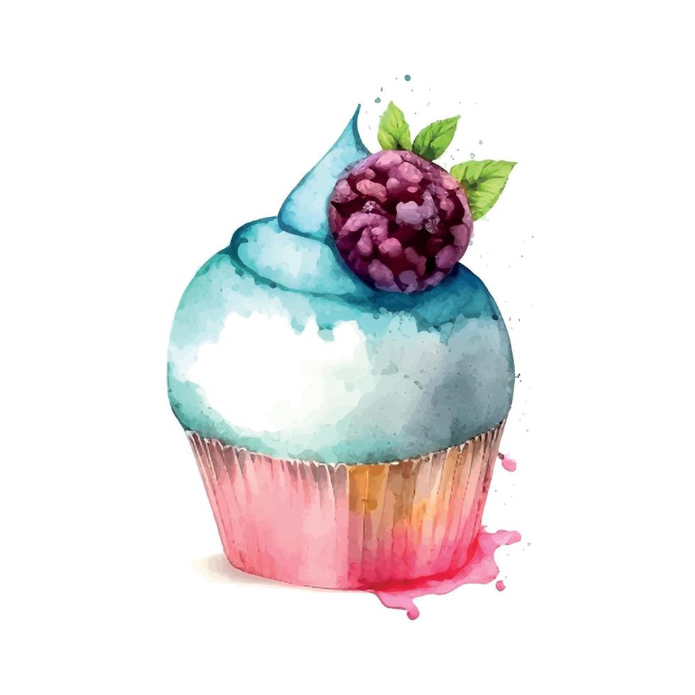 cupcake with cream. watercolor illustration ice cream vector