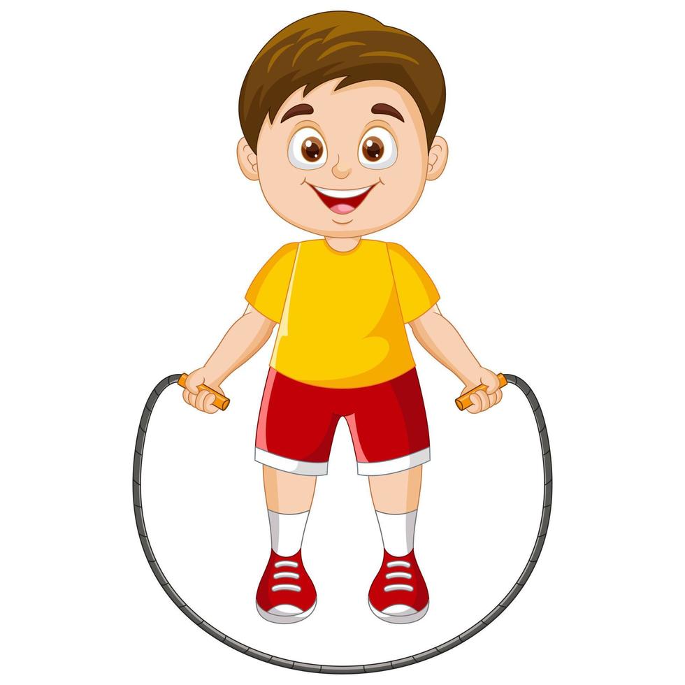 Vector cartoon little boy skipping rope